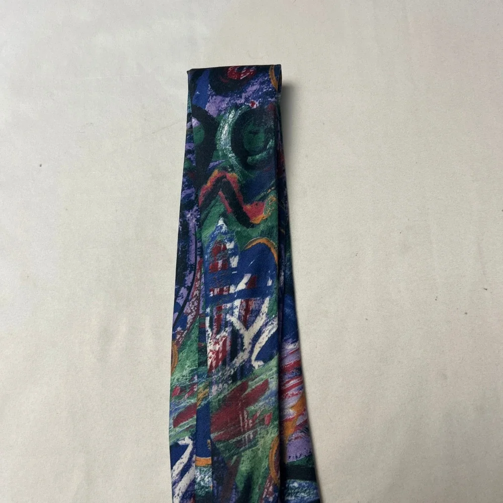Jonathan Peters Abstract Wearable Eclectic Art Tie Green Blue Purple Red Necktie